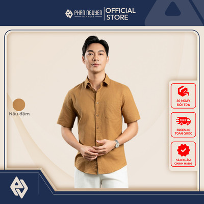 Áo sơ mi trơn cộc tay nam Phan Nguyễn, chất liệu cotton cao cấp, nhẹ, mát, form regular fit SMC.536