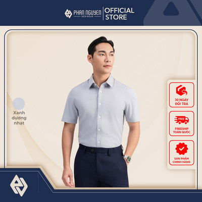 Áo sơ mi nam cộc tay Phan Nguyễn, chất liệu modal mềm, mát, kháng khuẩn, form slim fit SMC.564