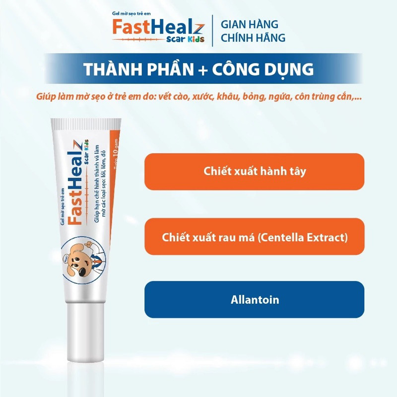 Gel mờ sẹo Fasthealz scar kids 12g - Hỗ trợ làm mờ sẹo thâm, sẹo lõm, sẹo đỏ cho bé Novocare