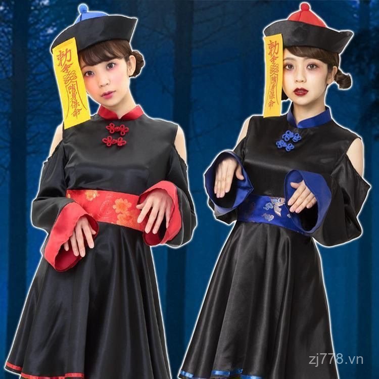 Phổ Biến Zombie Ma Cà Rồng Trung Quốc Retro In Halloween cosplay Zombie Trang Phục Đầm Nữ