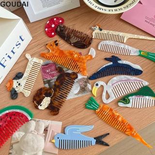 GOUDAI Acetate Lược, Lược Trang Điểm Động Vật Tulip, Chăm Sóc Tóc Hoạt Hình Chó Thiên Nga Răng Rộng Lược Làm Tóc Nữ