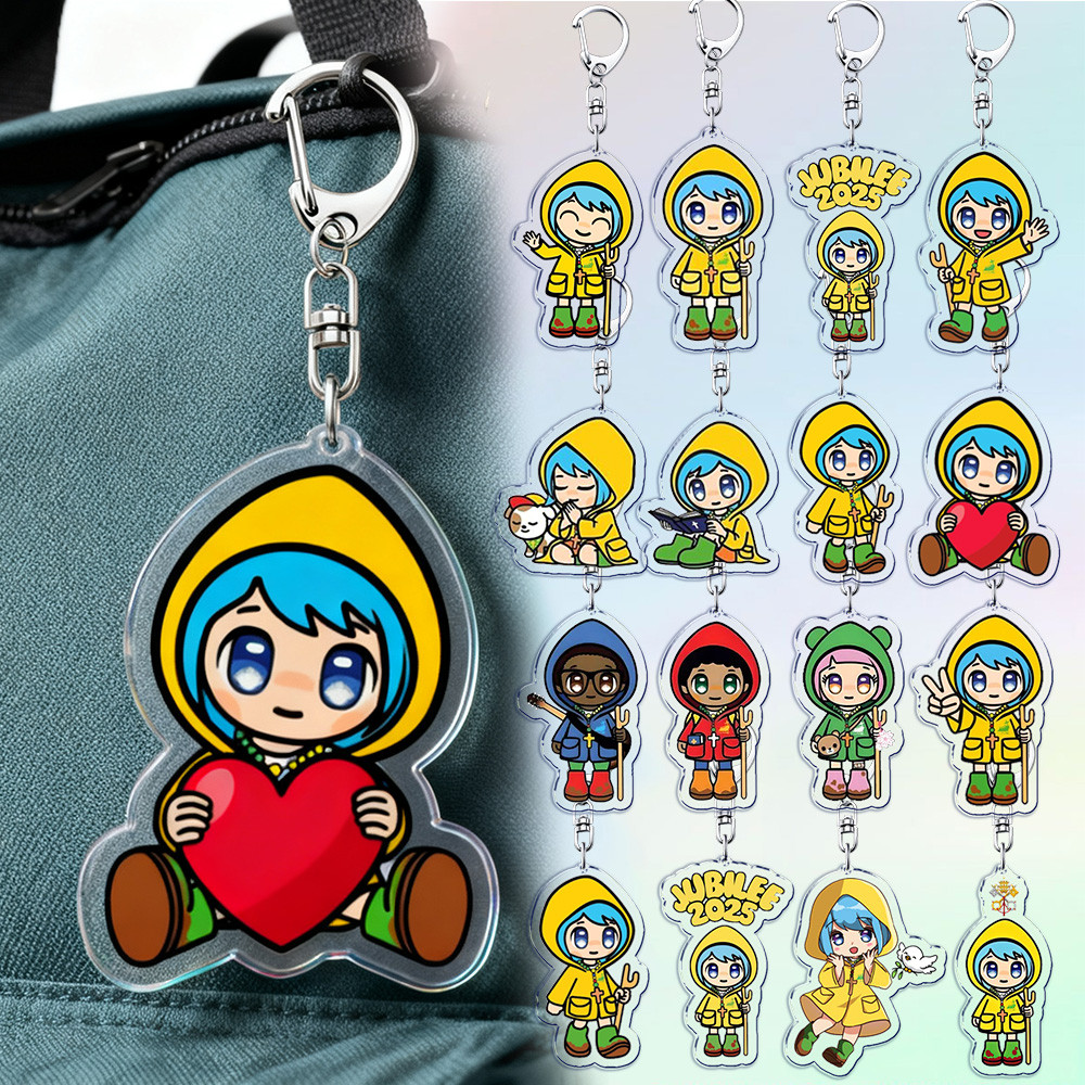 Anime Girl Jesus Luce Keychain for Accessories Jubilee Vatican Cartoon Chibi Keyrings Key Chains Fan