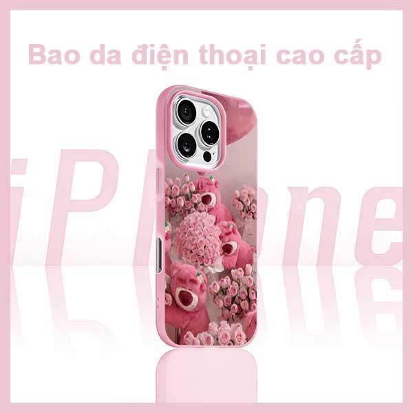 Ốp Lưng iPhone Gấu Hồng Hoa Hồng Tình Yêu Dễ Thương  iP 11/12/13/14/15/16/17/Plus/Pro/Max