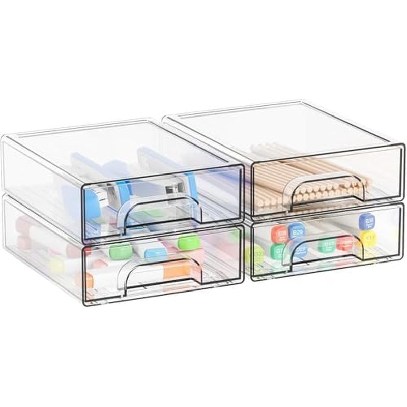 l Acrylic Clear Stackable Storage Drawer Organizer,8 Pack Desk Organization and Storage,Plastic Offi