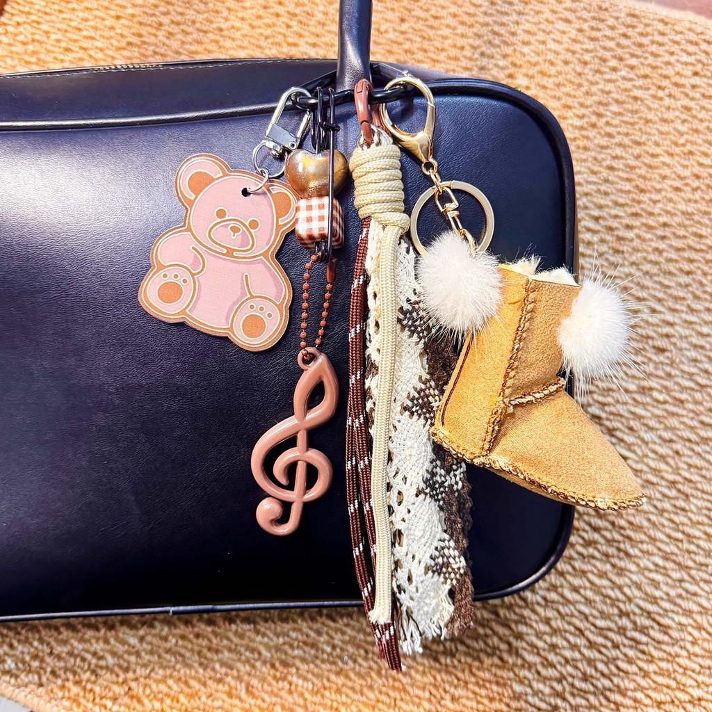 Miu Suede Snow Boots Pendant Accessories Exquisite Ins Style 2D Bear Beaded Braid Rope Bag Pendant K