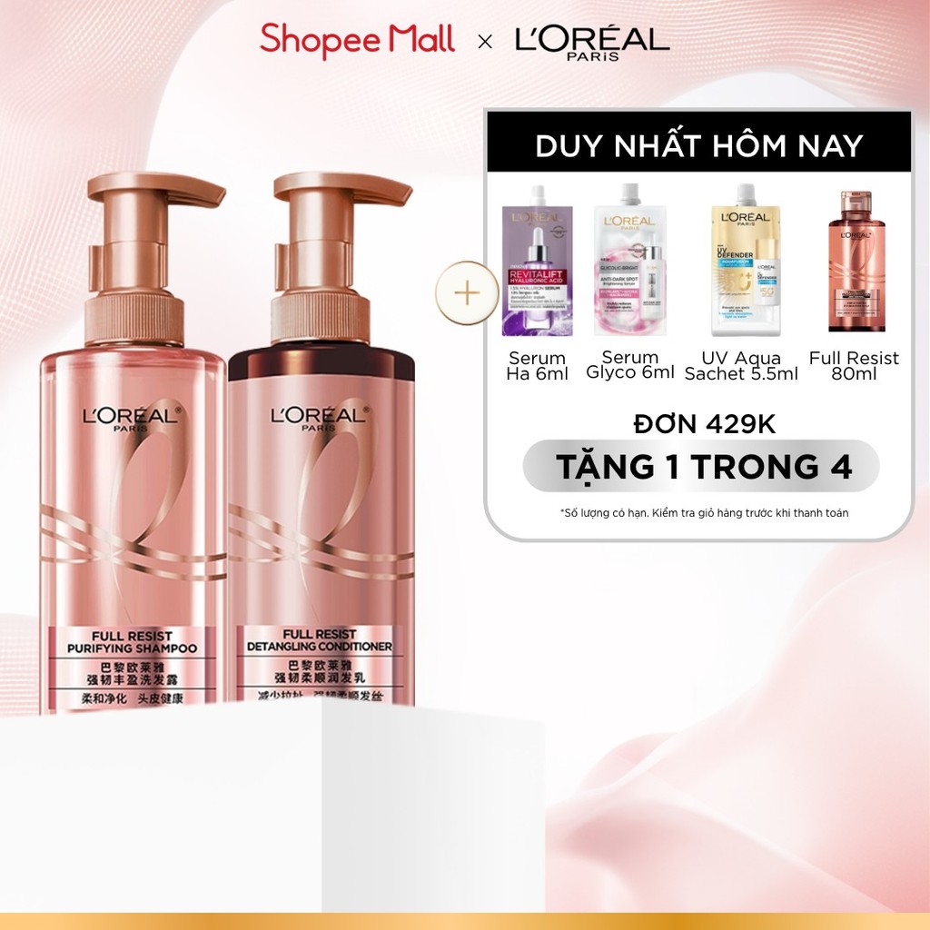 Bộ đôi dầu gội xả ngăn ngừa & giảm gãy rụng tóc, giúp tóc chắc khỏe hơn L’oreal Paris Elseve Full Resist 440ml