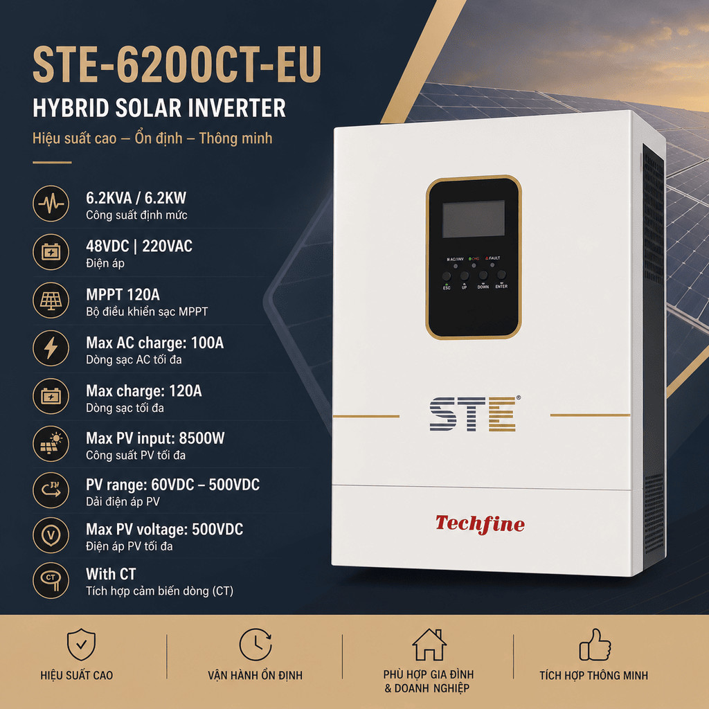 BIẾN TẦN TECHFINE 6KW - HÒA LƯỚI BÁM TẢI - CÓ CT NGOÀI | THÔNG MINH, ĐỒ BỀN CAO, MẪU MỚI NHẤT