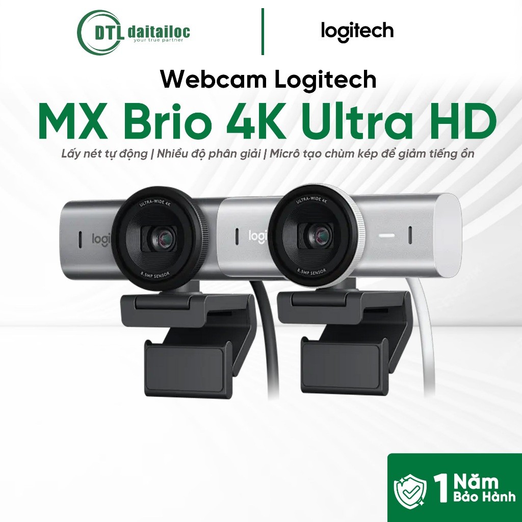 Webcam Logitech MX Brio 4K Ultra HD Xám Nhạt/Than Chì | Chính Hãng | Bảo Hành 12 Tháng