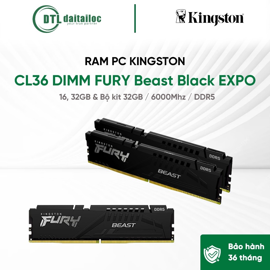Ram PC Kingston FURY Beast Black EXPO DDR5 16, 32GB & Kit 32GB (2x16GB) 6000 Mhz | Chính Hãng | Bảo 