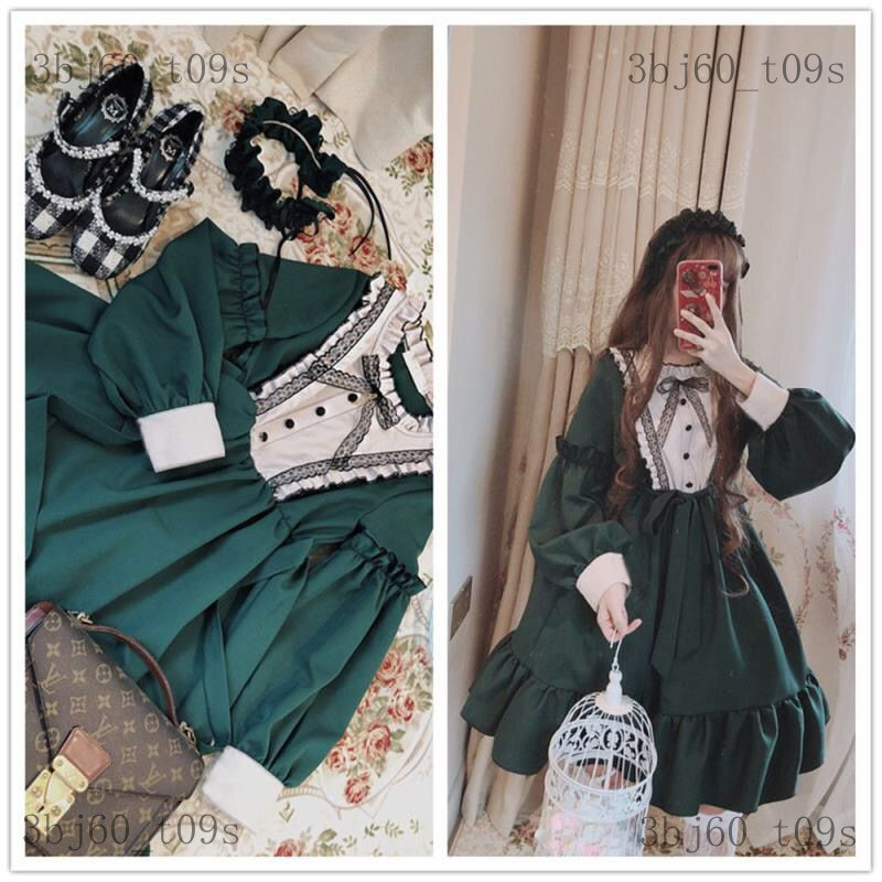 Váy Lolita Váy Lolita giá đầy đủ, váy nữ sinh mềm mại, váy kiểu Nhật có diềm xếp ly, quần áo nữ dễ t