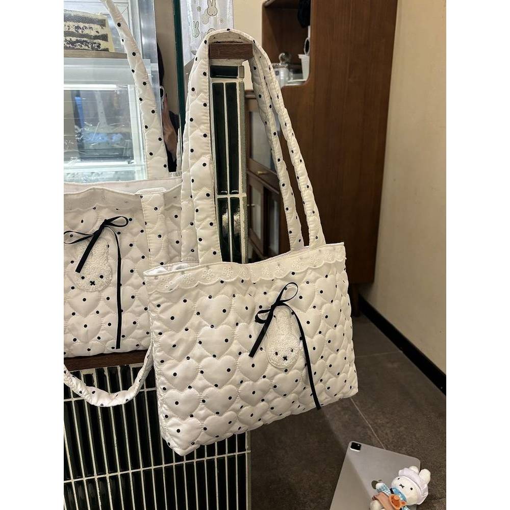 Korean Style Polka Dot Bag Love Cotton Miffy Shoulder Bag Cute Wild Commuter Bag Shoulder Bag Tote B