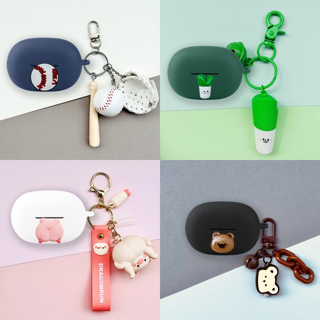 Case for EarFun Clip 2 Silicone Soft Case Cartoon Panda Piggy Keychain Cute Baseball Pendant Suitabl