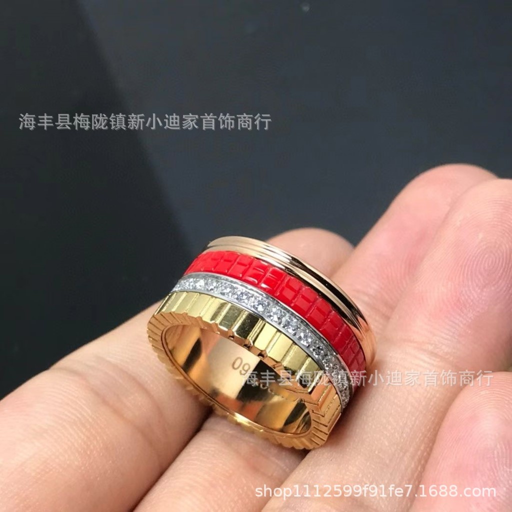 Men's and women's fortune-turning black and white ceramic rings cnc Exquisitely carved diamond-encru