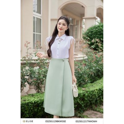 Áo sơ mi sát nách trắng cổ đức rút dây vai thiết kế Elise ES2501221TNWOWH