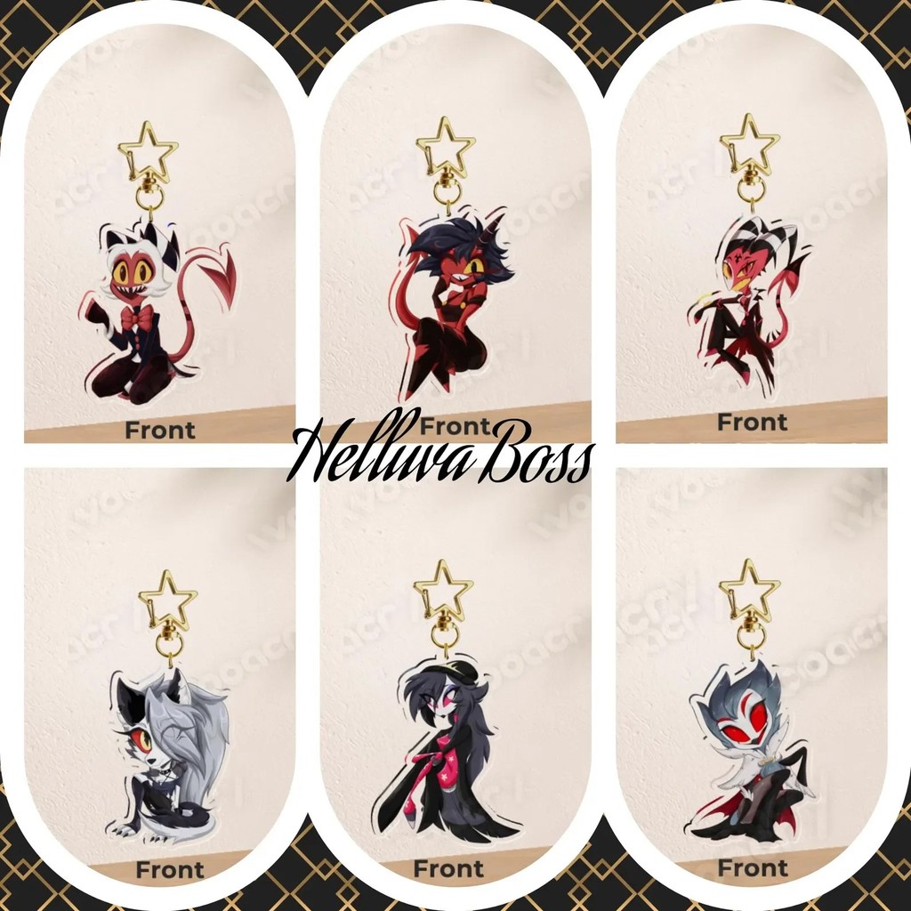 Móc khóa Helluva Boss mica acrylic nhân vật Loona Octavia Goetia Blitzo Moxxie Millie trang trí balo