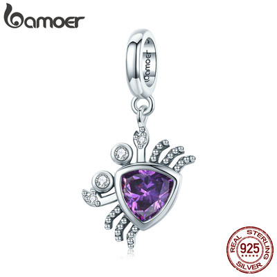 Mặt Dây Bamoer BSC458 Hình Chú Cua Đáng Yêu Đính Đá Zircon Màu Tím Bằng Bạc S925 Thời Trang DIY