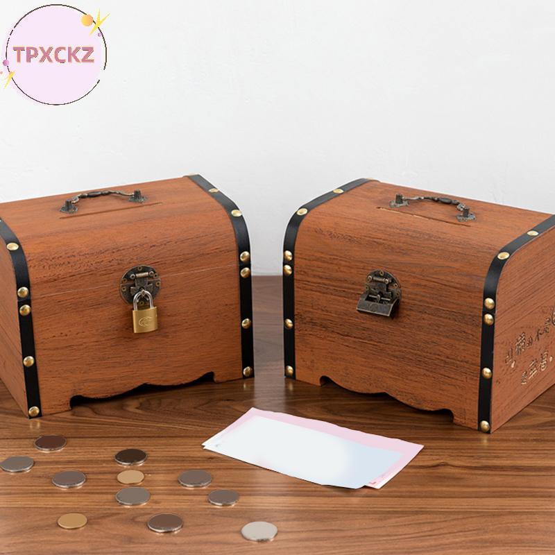 TPXCKZ 1 Bộ Hộp Bảo Quản Kho Báu Vintage Kho Báu Bằng Gỗ Có Lo Heo Đất Tổ Chức Hộp Tiết Kiệm Trang T