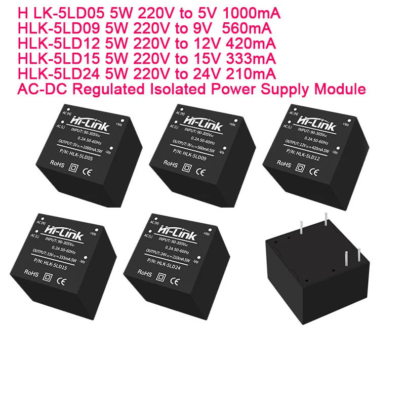 2 Cái / 1 Cái Hi-Link 5W AC-DC Được Điều Chỉnh Cô Lập Mô Đun Nguồn 220V Đến 5V 9V 12V 15V 24V HLK-5L