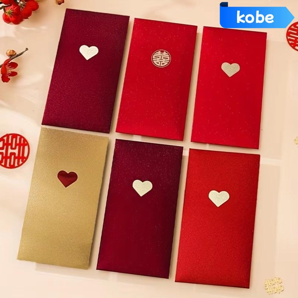 KOBE 6 Phong Bì Màu Đỏ, Họa Tiết Tình Yêu Năm Gói Màu Đỏ, Ba Màu Chất Lượng Cao Tinh Tế 17 * 9cm Pho