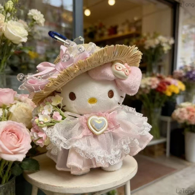 Hoa Hồng Cưới Hello Kitty Quyến Rũ Mũ Rơm Dễ Thương Váy Hồng Hello Kitty Túi Búp Bê Mặt Dây