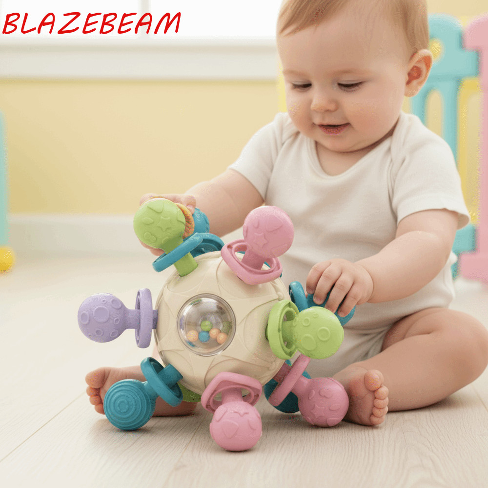 BLAZEBEAM Đồ chơi nhai silicon mềm, Click Sound Soft Silicone Đồ chơi bóng đa giác quan, Grab Spin C