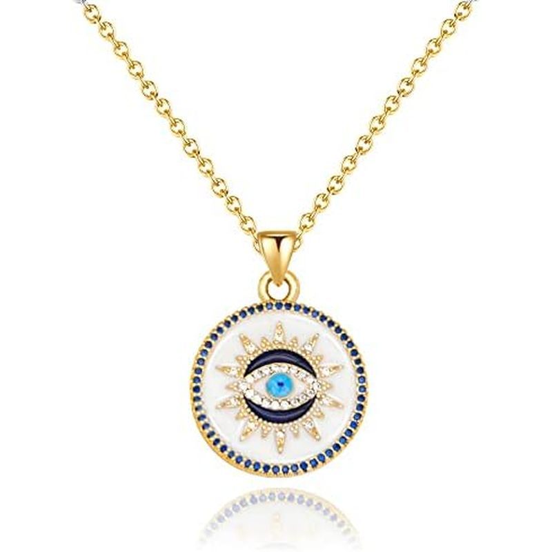SmileBelle Evil Eye Gold Protection Necklace, Handmade Evil Eye Jewelry for Women, Ojo Turco Pendant