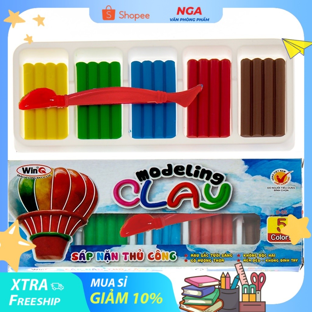 [MUA SỈ GIẢM 10%] Đất nặn, hộp đồ chơi đất sét WinQ, 5 màu (D-05), (1 hộp)