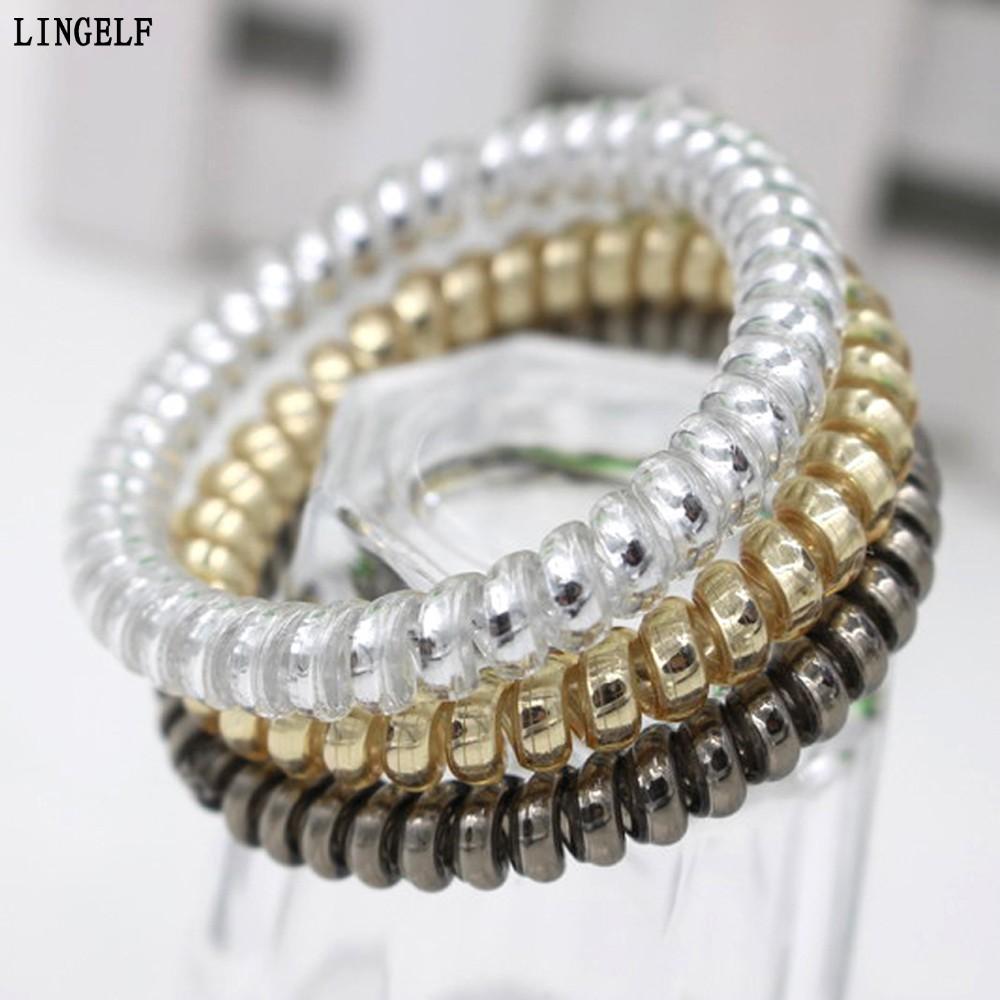 LINGELLF 10 chiếc Leopard Hot Bán Băng đô đàn hồi Vàng / Bạc Scrunchie