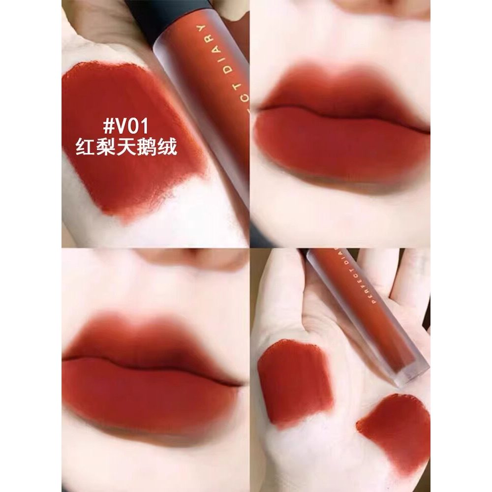 son mezzy son lì không trôi chính hãng Perfect Diary Lip Glaze V01 Retro Red Matte Matte Whiteing V0