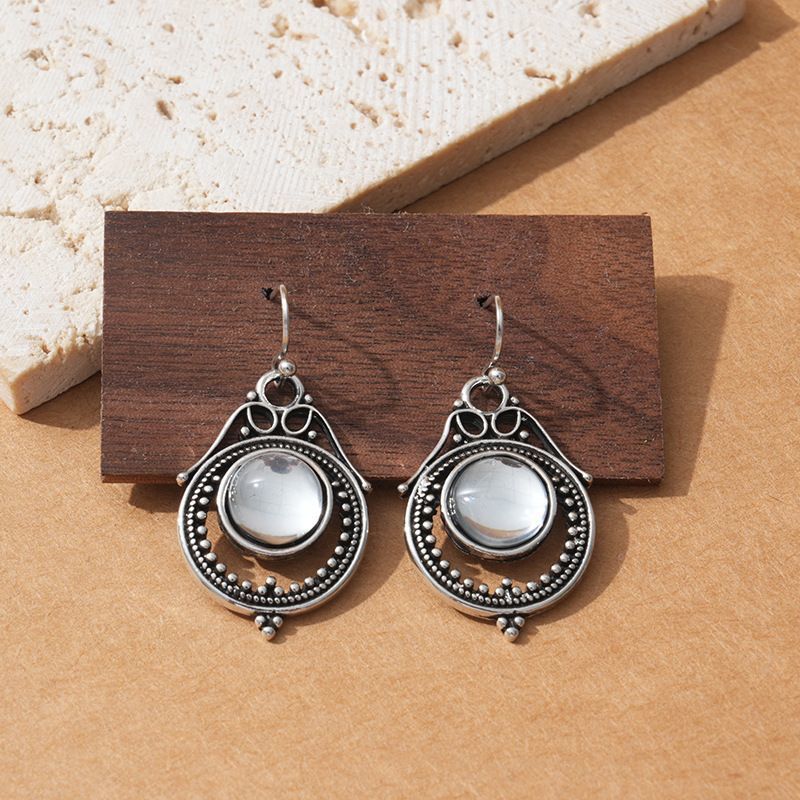 Xuyên Biên Giới temu Bohemian Retro Phong Cách Rỗng Mumbai Bông Tai Đá Mặt Trăng Bông Tai Nữ Giọt Nư