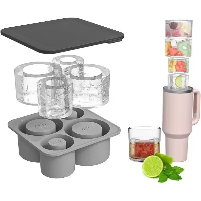Khuôn Khay Đá Khối Cho Tumbler Stanley Cup Xi Lanh Silicon Làm Đá Viên Khuôn Có Nắp Cho 20oz 30oz 40