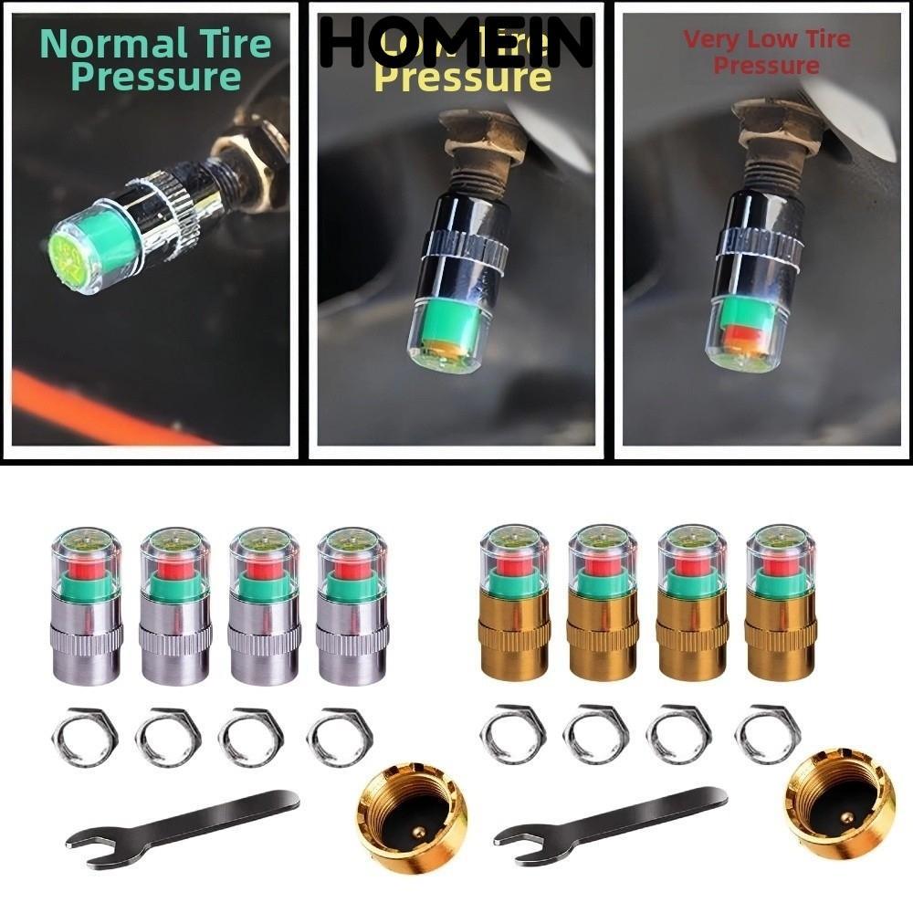 HOMEIN 9 Cái / bộ Mũ cảnh báo áp suất lốp ô tô, Mũ phát hiện áp suất lốp chống trộm 2.4Bar / 36Psi, 