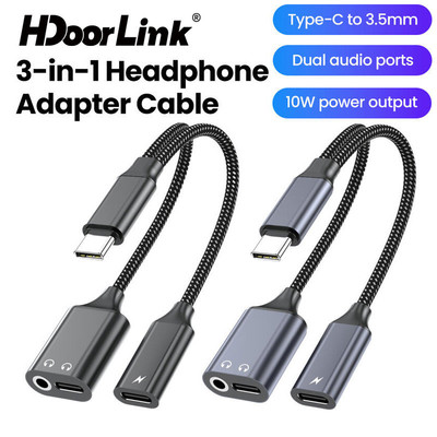 Bộ chuyển đổi âm thanh HdoorLink 3 trong 1 Type C sang 3,5MM PD10W Bộ chuyển đổi sạc USB C sang Dual C