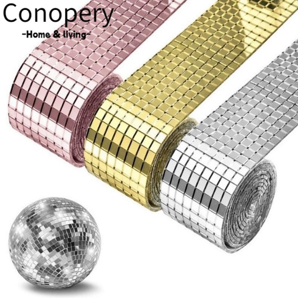 CONOPERY Disco Ball Mirror Sticker, Gương gạch khảm vuông tự dính, DIY Handmade Glass Background Wal