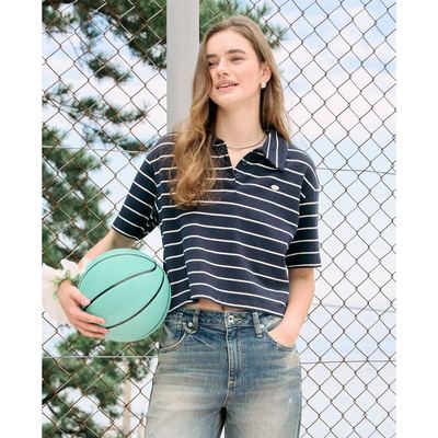 LEE - Áo polo nữ tay ngắn kẻ sọc phom croptop_LWT012140211032-A09735