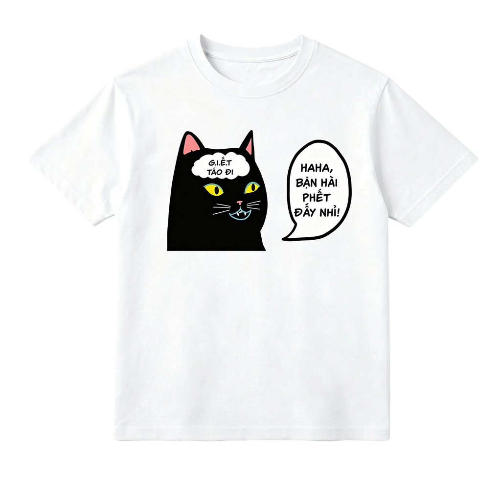Áo Vớ Vẩn - Áo Con Mèo Đen Cười Haha Bạn Hài Phết Meme Cute, text vui, Cotton 2 chiều nam nữ mùa hè