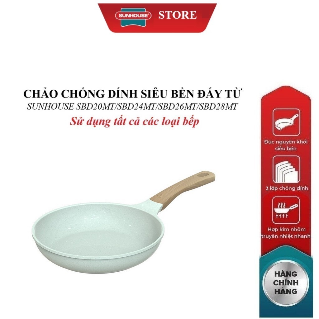 Chảo chống dính siêu bền đáy từ SUNHOUSE SBD20MT/SBD24MT/SBD26MT/SBD28MT - 20/24/26/28cm - Dùng mọi 