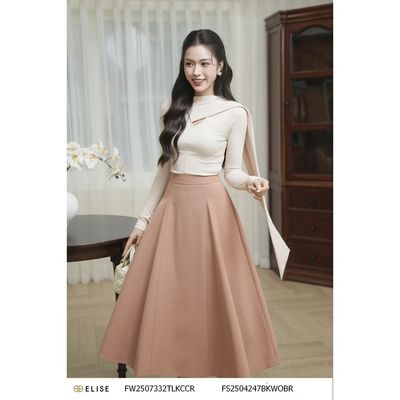 Áo thun trắng kem cổ khăn thiết kế Elise mã FW2507332TLKCCR