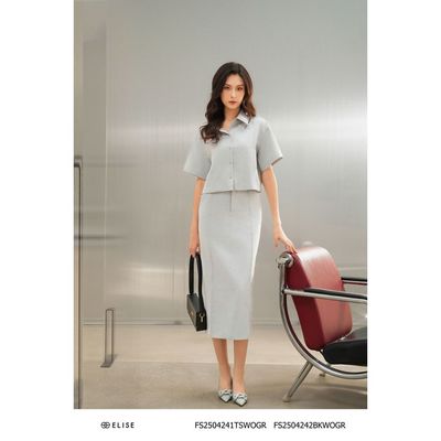 Jupe vân ghi xám bấu mí túi chéo thiết kế Elise FS2504242BKWOGR