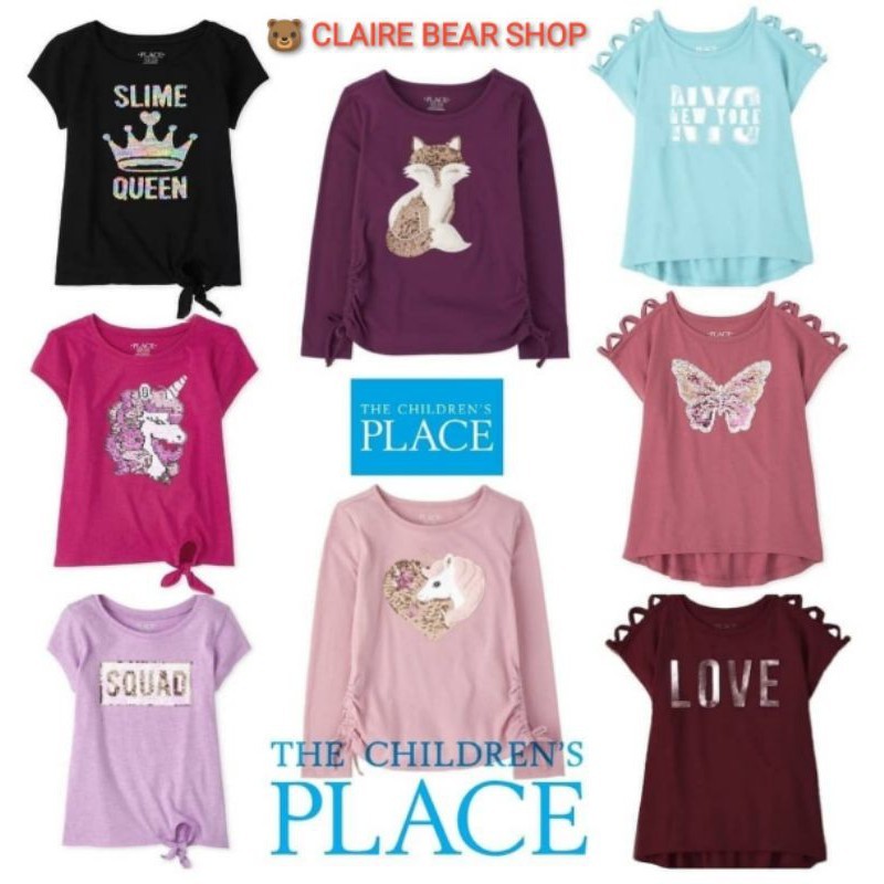 TB2 The Childrens PLACE Girls Sequins / Áo thun ba chiều 3D / Trà / Áo thun cho bé gái PLACE (4-16 Y