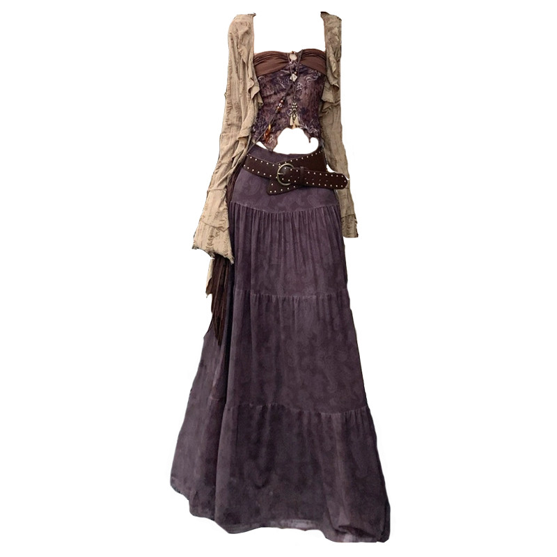 TCH Áo cardigan phong cách wasteland nomadic, in đính hạt dây gạc khâu