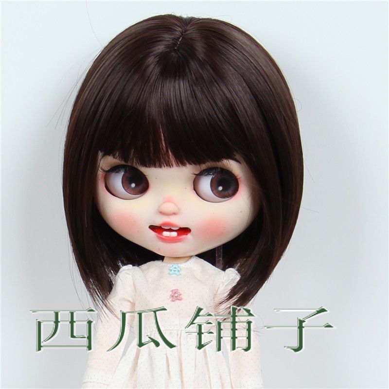 [Phải có để thay tã cho bé] Chỉ bán tóc giả Blythe Vải nhỏ Chấm đầu lớn Qbaby Air Bangs Màu nâu sẫm 