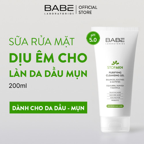 Sữa rửa mặt BABE Stop AKN Purifying Cleansing gel cho da dầu mụn 200ml | BigBuy360 - bigbuy360.vn