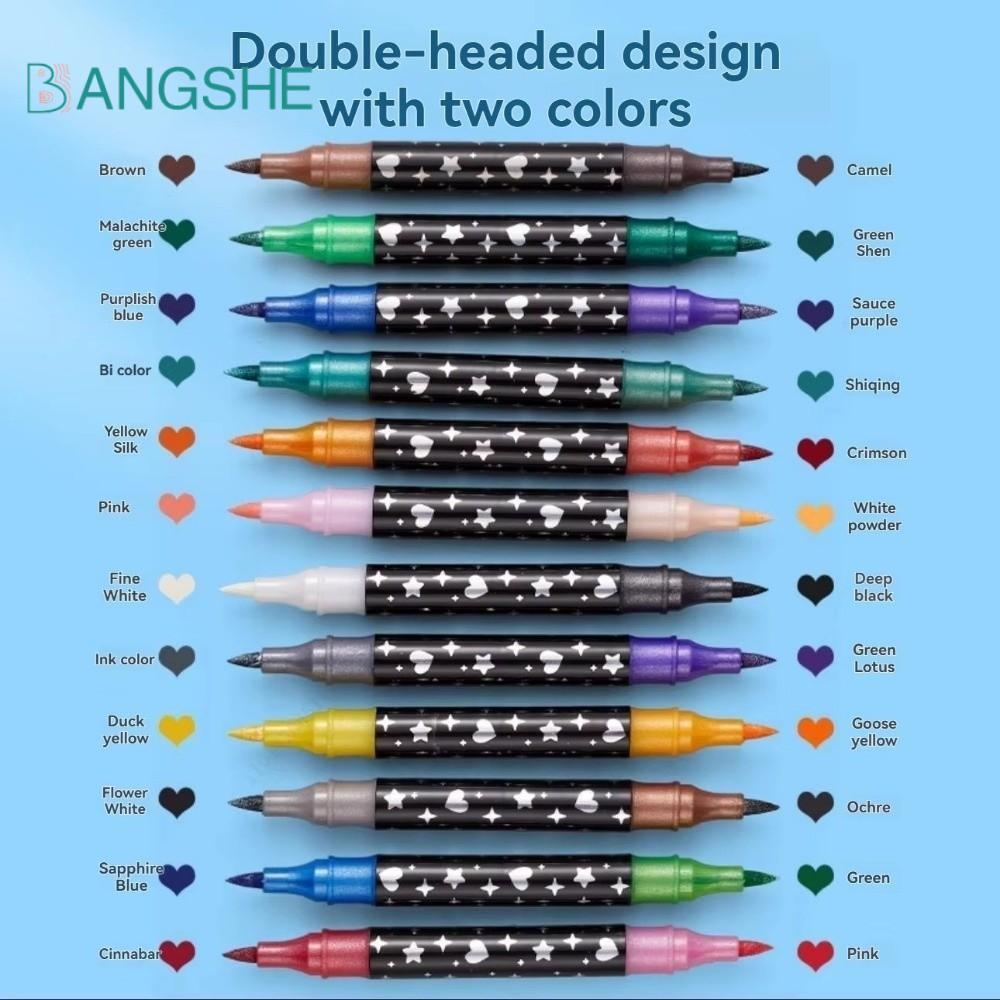 BANGSHE Dual-Tip Fine Brush Pen, Bút Long Lanh Hai Đầu Nhiều Màu Sắc Nước, Đồ Dùng Nghệ Thuật Mực Kh