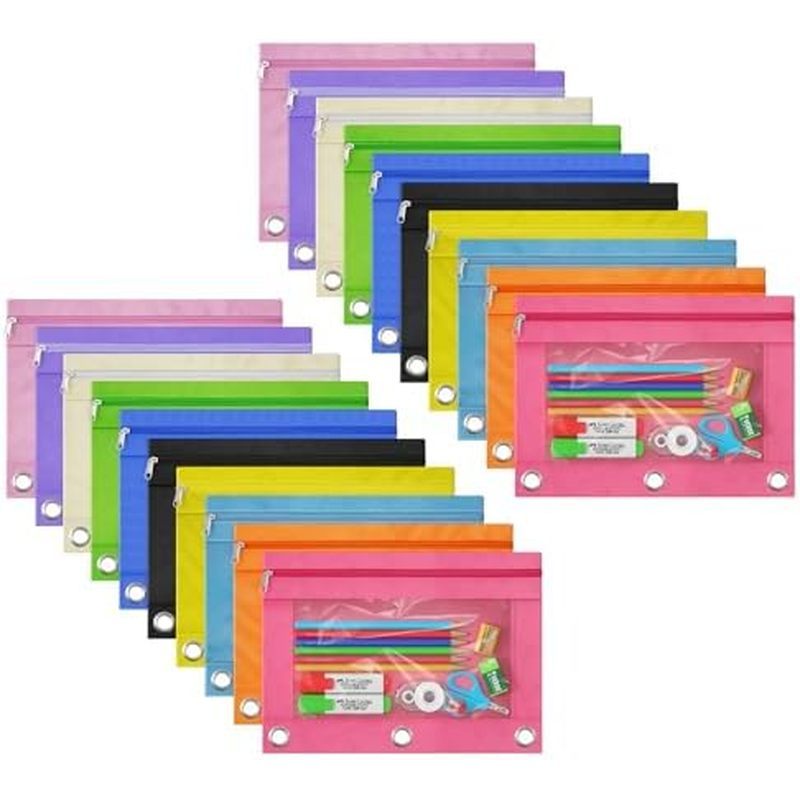 DoDoMagxanadu Binder Pencil Pouches, Pencil Pouch for 3 Ring Binder, Clear Window Zipper Pencil Case