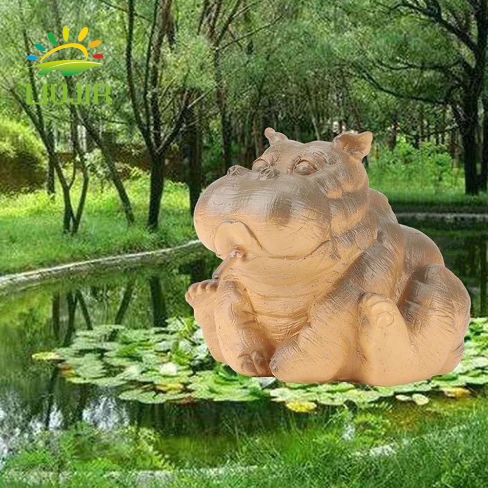 LIUJIR Hippo Vườn Tượng, Mô Phỏng Thực Tế Hippo Pond Spritter Tượng, Hippo Trang Trí Nhựa Động Vật D