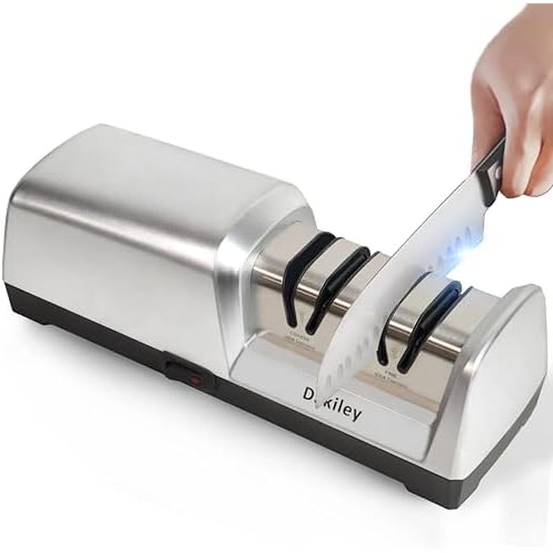 Electric Knife Sharpener for Kitchen – Professional 3-Stage 100% Diamond System with 20° Precision A