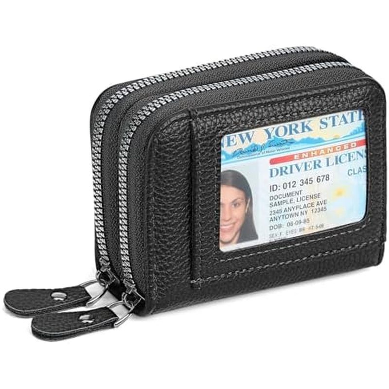 RNIEGA Credit Card Holder Wallet RFID Blocking Leather Small Wallet for Women Double Zipper Wallet w
