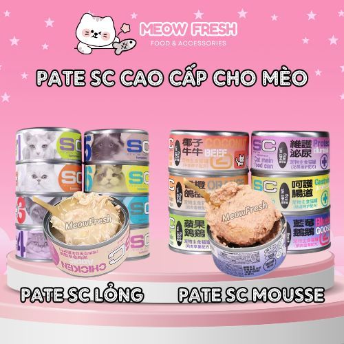 (Hỏa Tốc)(Thùng 24Lon) Pate SC cao cấp cho mèo, Pate SC Gravy & Pate SC Mousse mềm tan, dưỡng lông, 