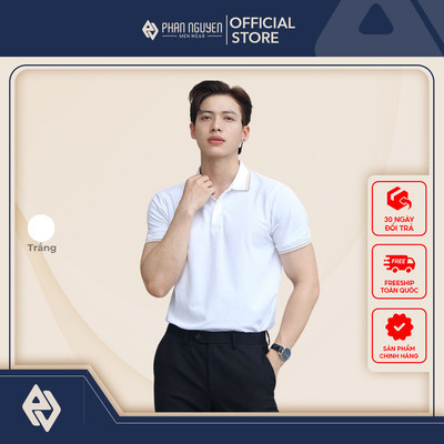 Áo polo trắng nam Phan Nguyễn, chất liệu cotton mềm mại, thoáng mát, form slim fit APC.290